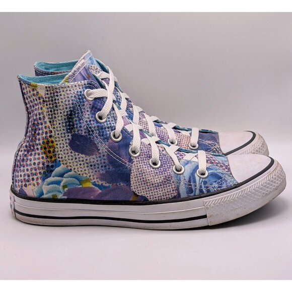 Converse All Star High Top Floral Sneakers Shoes Women's US 8 Purple Blue Chucks - Picture 2 of 7